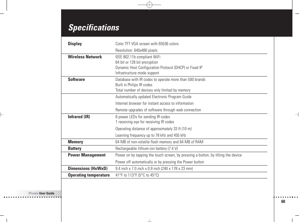 Specifications | Philips 6400 User Manual | Page 63 / 67