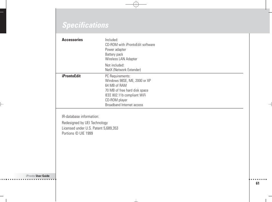 Specifications | Philips 6400 User Manual | Page 64 / 67