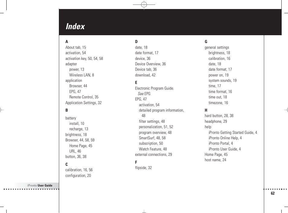 Index | Philips 6400 User Manual | Page 65 / 67