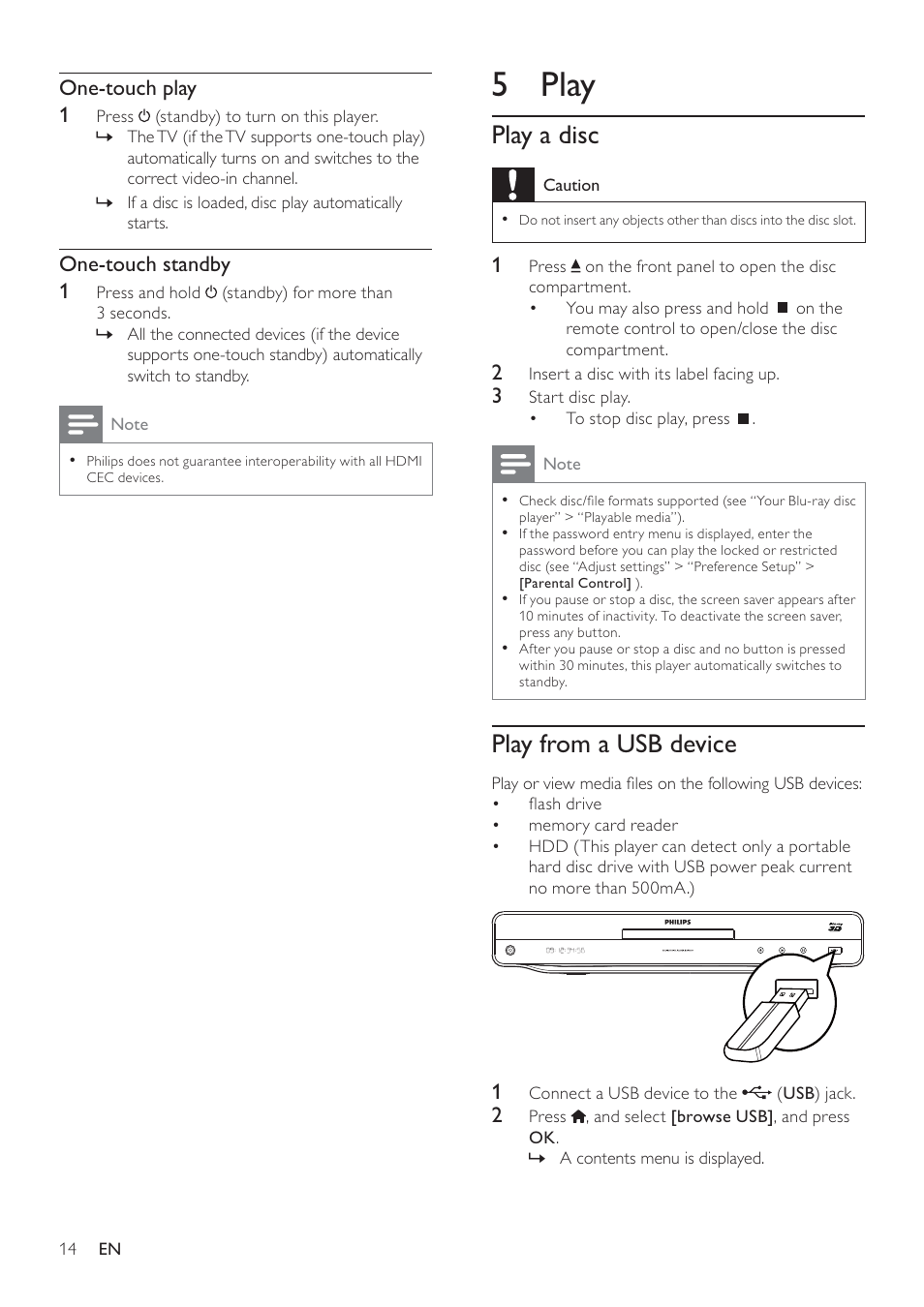 5 play, Play a disc, Play from a usb device | Philips BDP9600 User Manual | Page 13 / 52