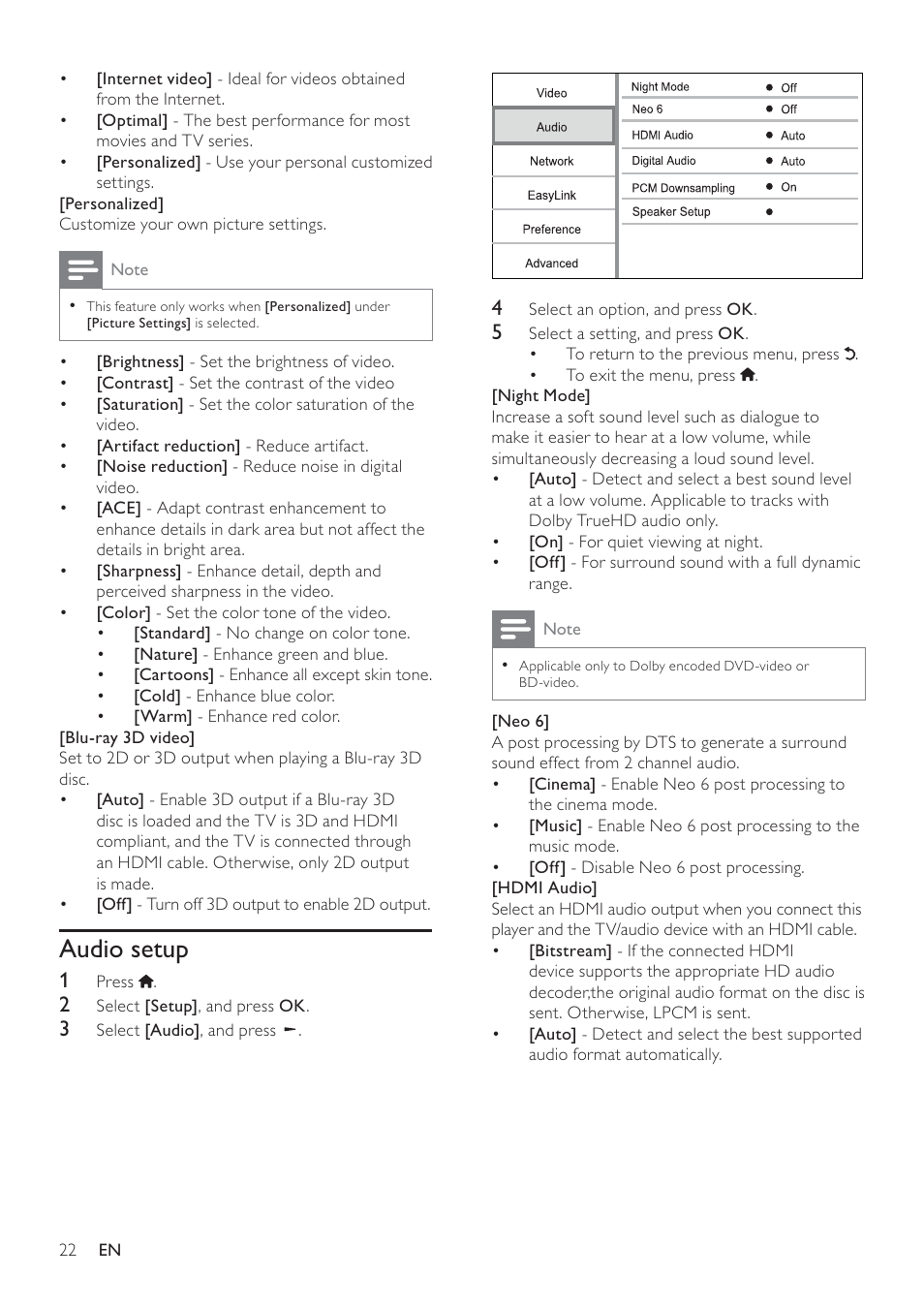 Audio setup | Philips BDP9600 User Manual | Page 21 / 52