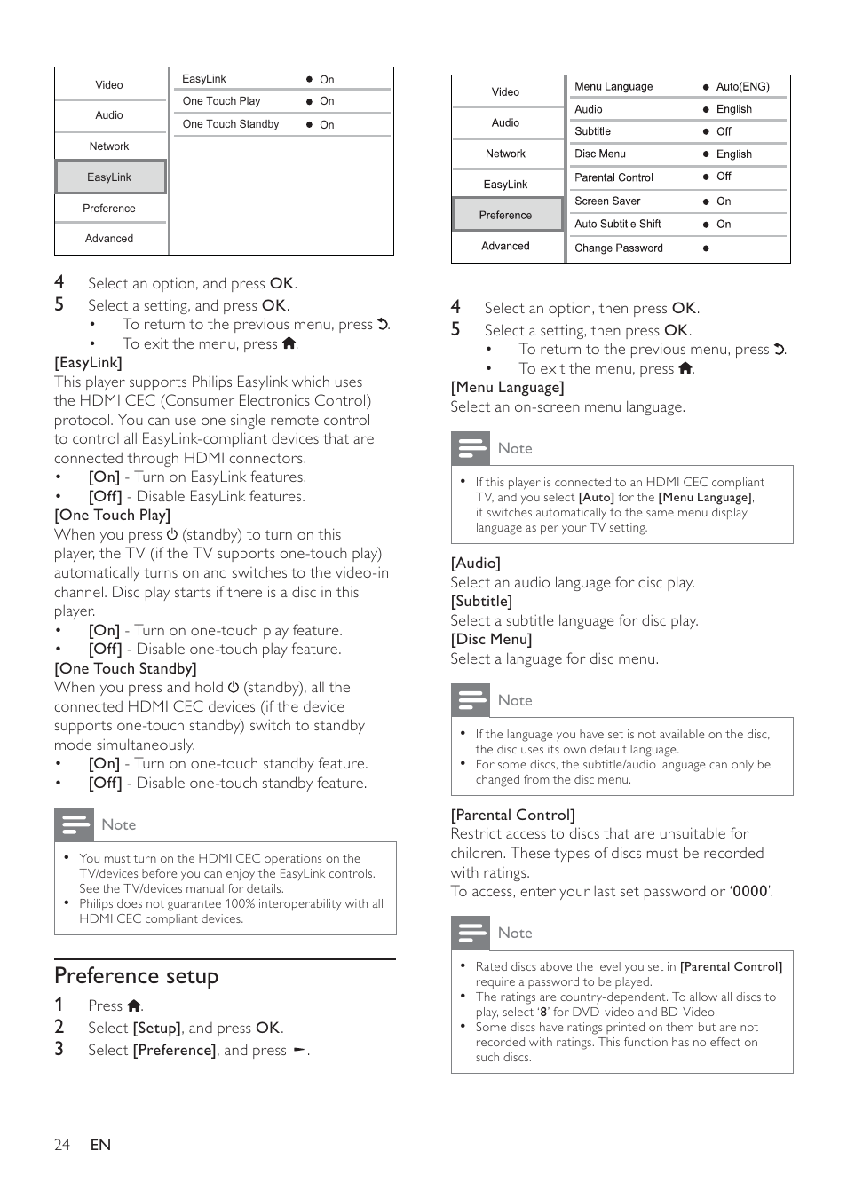 Preference setup | Philips BDP9600 User Manual | Page 23 / 52