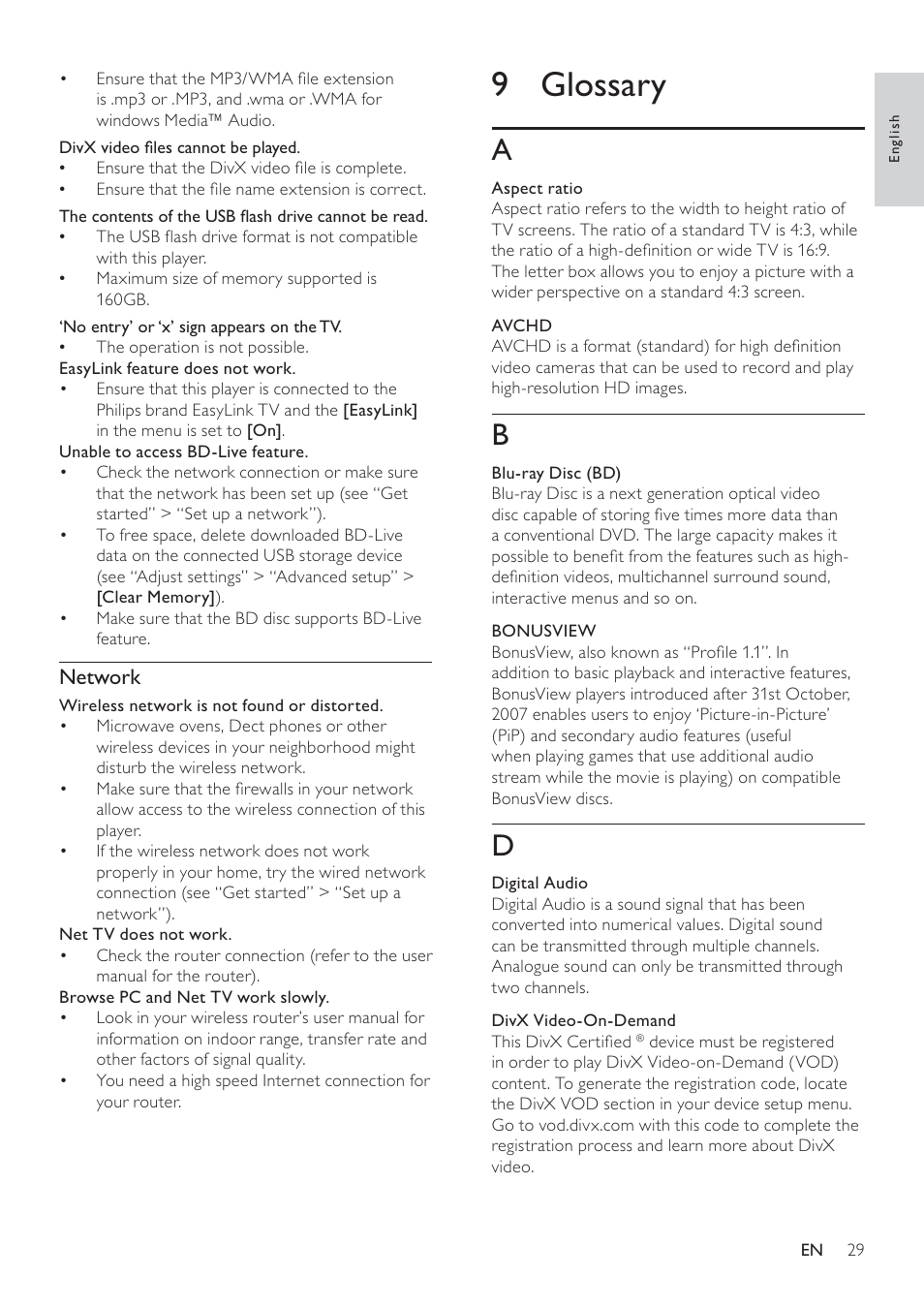 9 glossary | Philips BDP9600 User Manual | Page 28 / 52