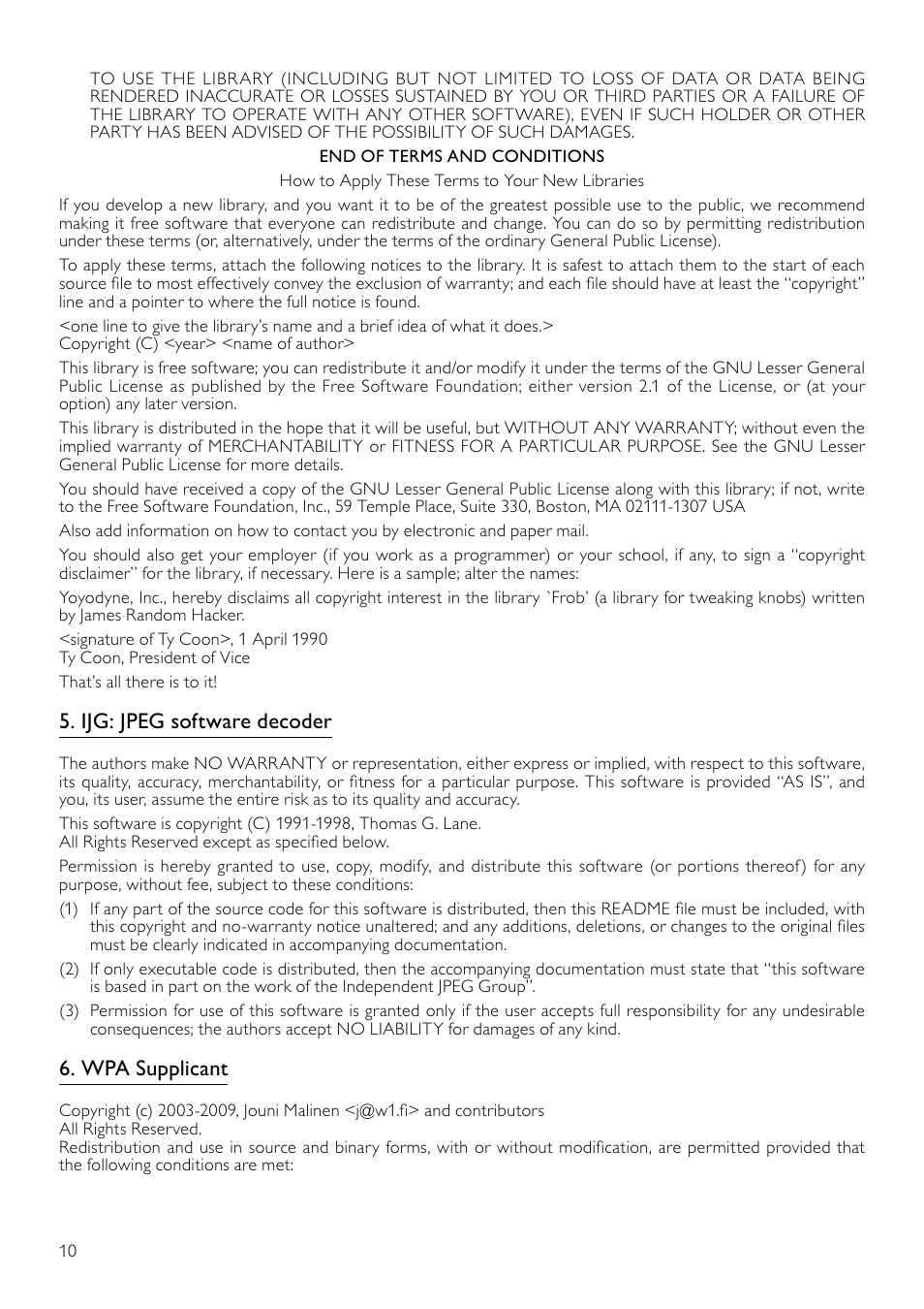 Ijg: jpeg software decoder, Wpa supplicant | Philips BDP9600 User Manual | Page 39 / 52