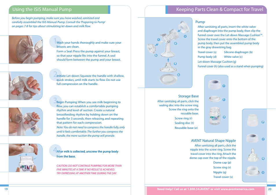 Using the isis manual pump, Keeping parts clean & compact for travel | Philips ISIS iQ UNO User Manual | Page 11 / 13