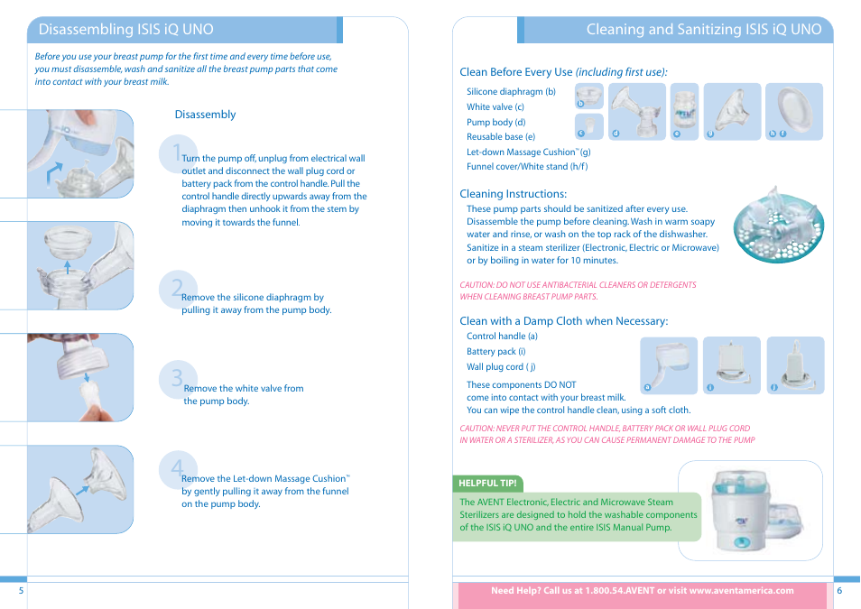 Cleaning and sanitizing isis iq uno, Disassembling isis iq uno | Philips ISIS iQ UNO User Manual | Page 4 / 13