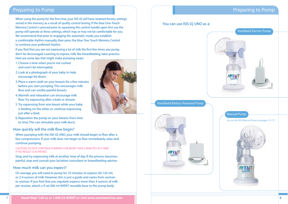 Preparing to pump | Philips ISIS iQ UNO User Manual | Page 5 / 13