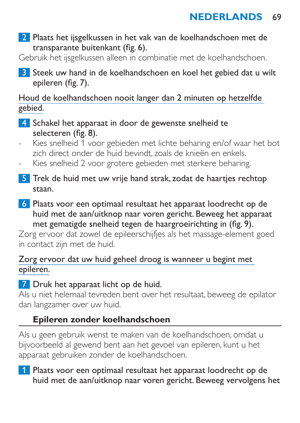 Epileren zonder koelhandschoen | Philips Satinelle ICE User Manual | Page 69 / 96