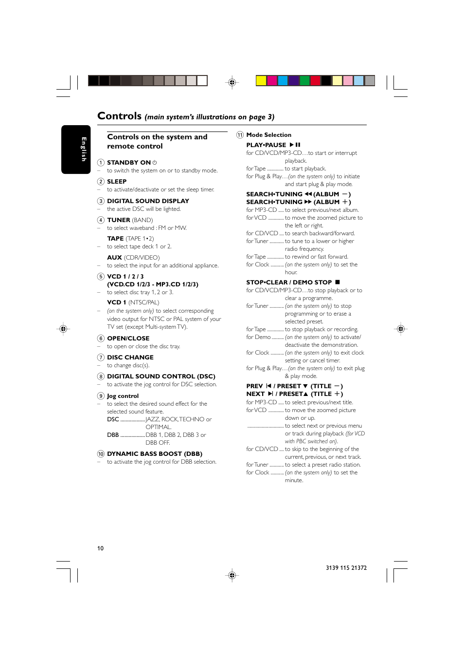 Controls | Philips FW-V355 User Manual | Page 10 / 34