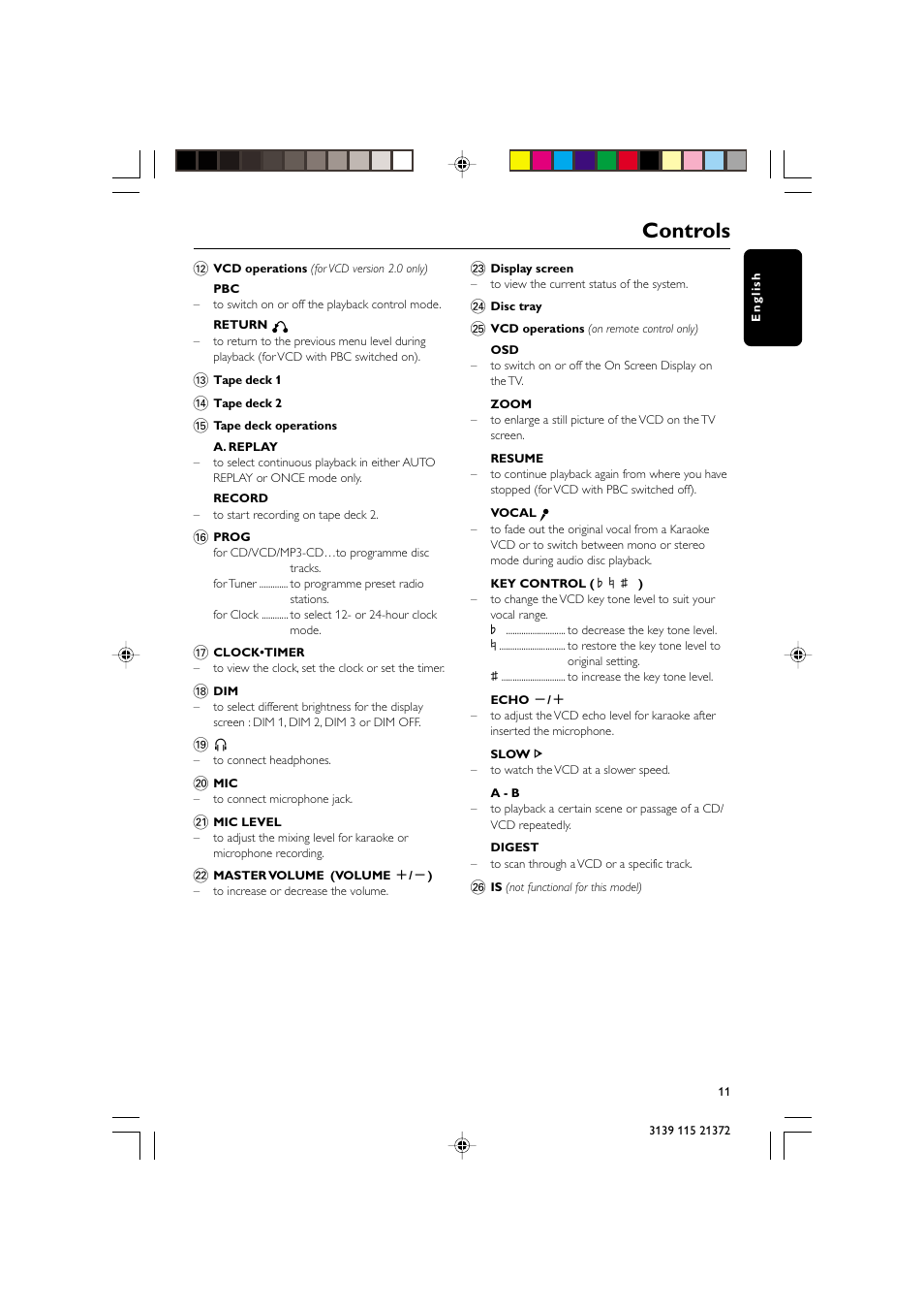 Controls | Philips FW-V355 User Manual | Page 11 / 34