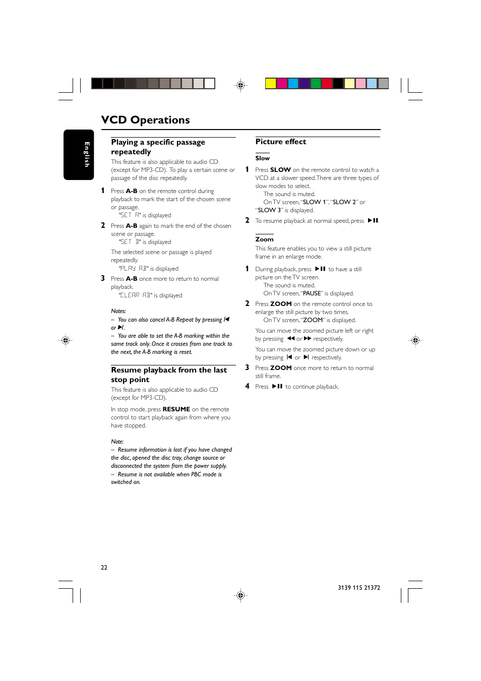 Vcd operations | Philips FW-V355 User Manual | Page 22 / 34