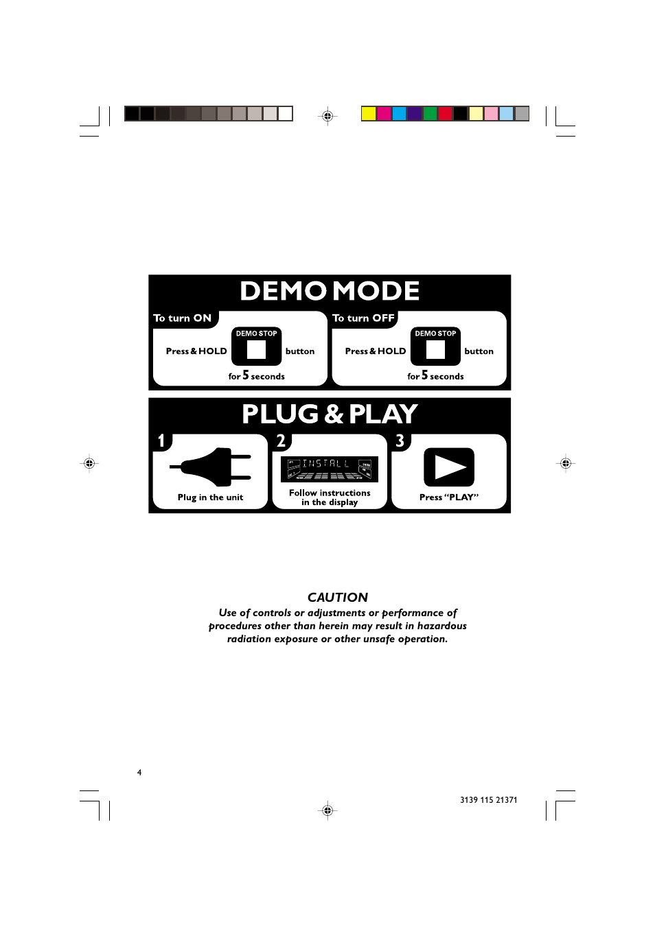 Caution | Philips FW-V355 User Manual | Page 4 / 34