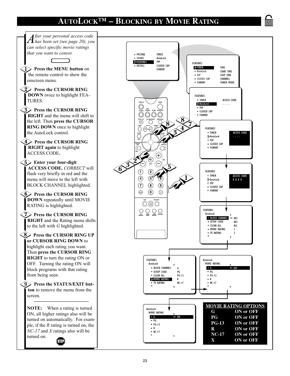 Locking by, Ovie, Ating | Philips 32PT91S1 User Manual | Page 23 / 55