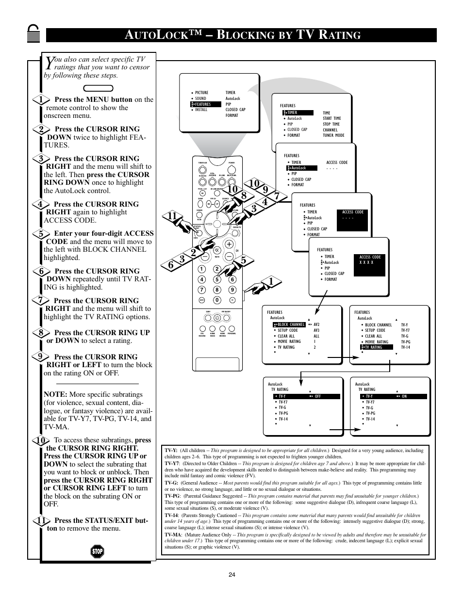 Tv r, Locking by, Ating | Philips 32PT91S1 User Manual | Page 24 / 55