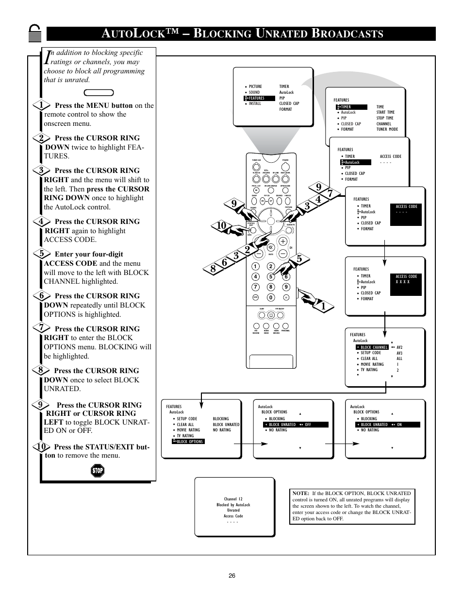 Locking, Nrated, Roadcasts | Philips 32PT91S1 User Manual | Page 26 / 55