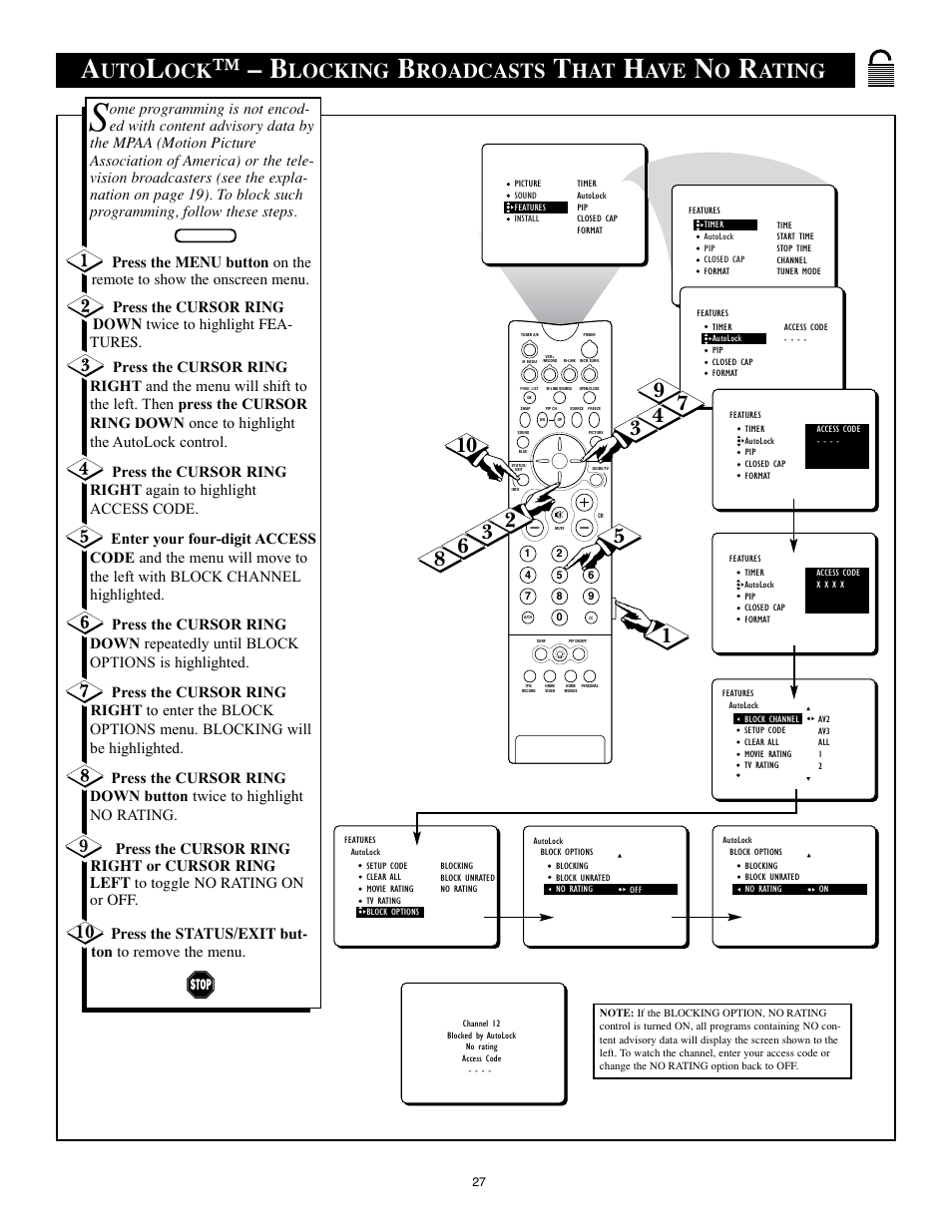 Locking, Roadcasts, Ating | Philips 32PT91S1 User Manual | Page 27 / 55