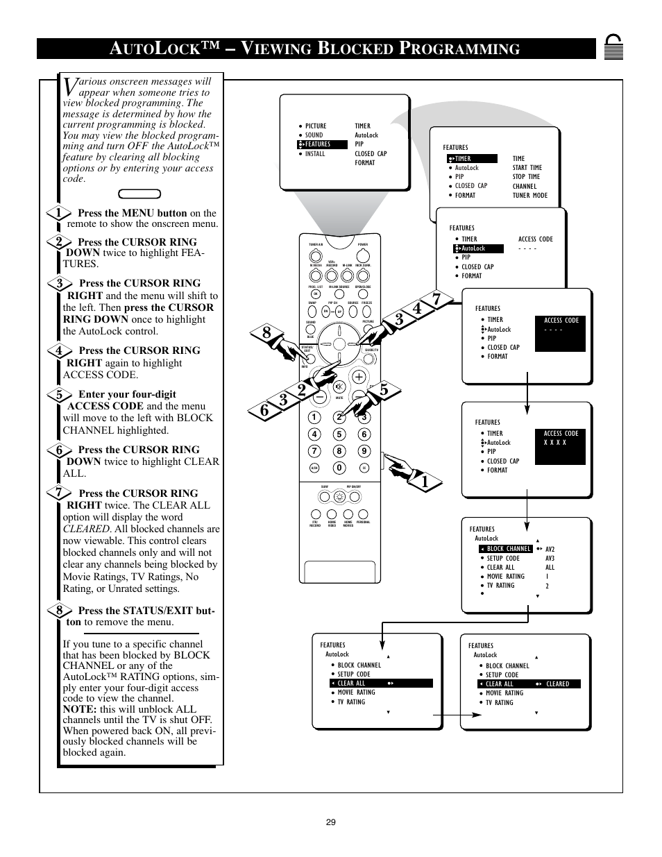 Iewing, Locked, Rogramming | Philips 32PT91S1 User Manual | Page 29 / 55