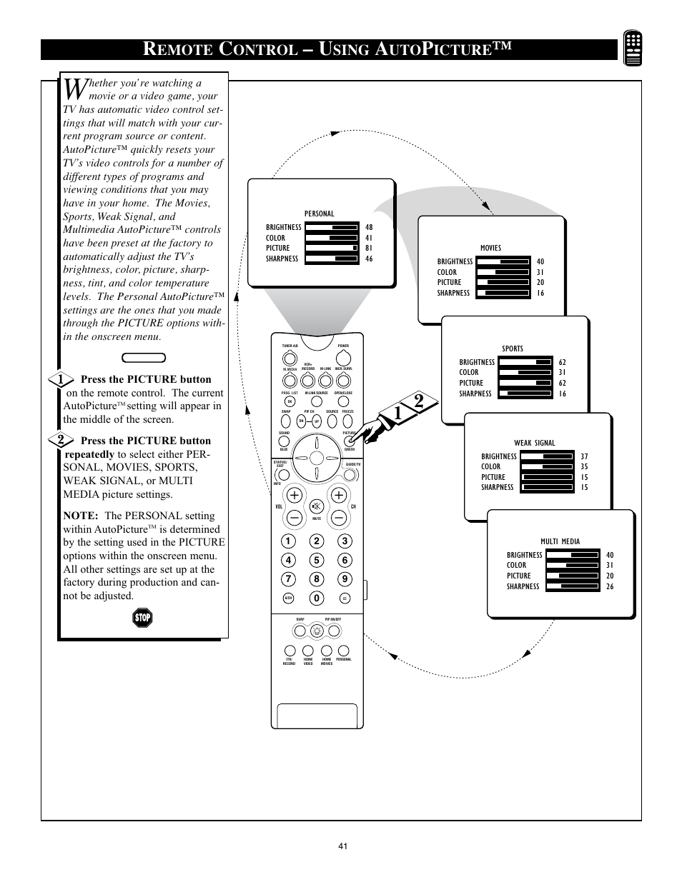 Emote, Ontrol, Sing | Icture | Philips 32PT91S1 User Manual | Page 41 / 55