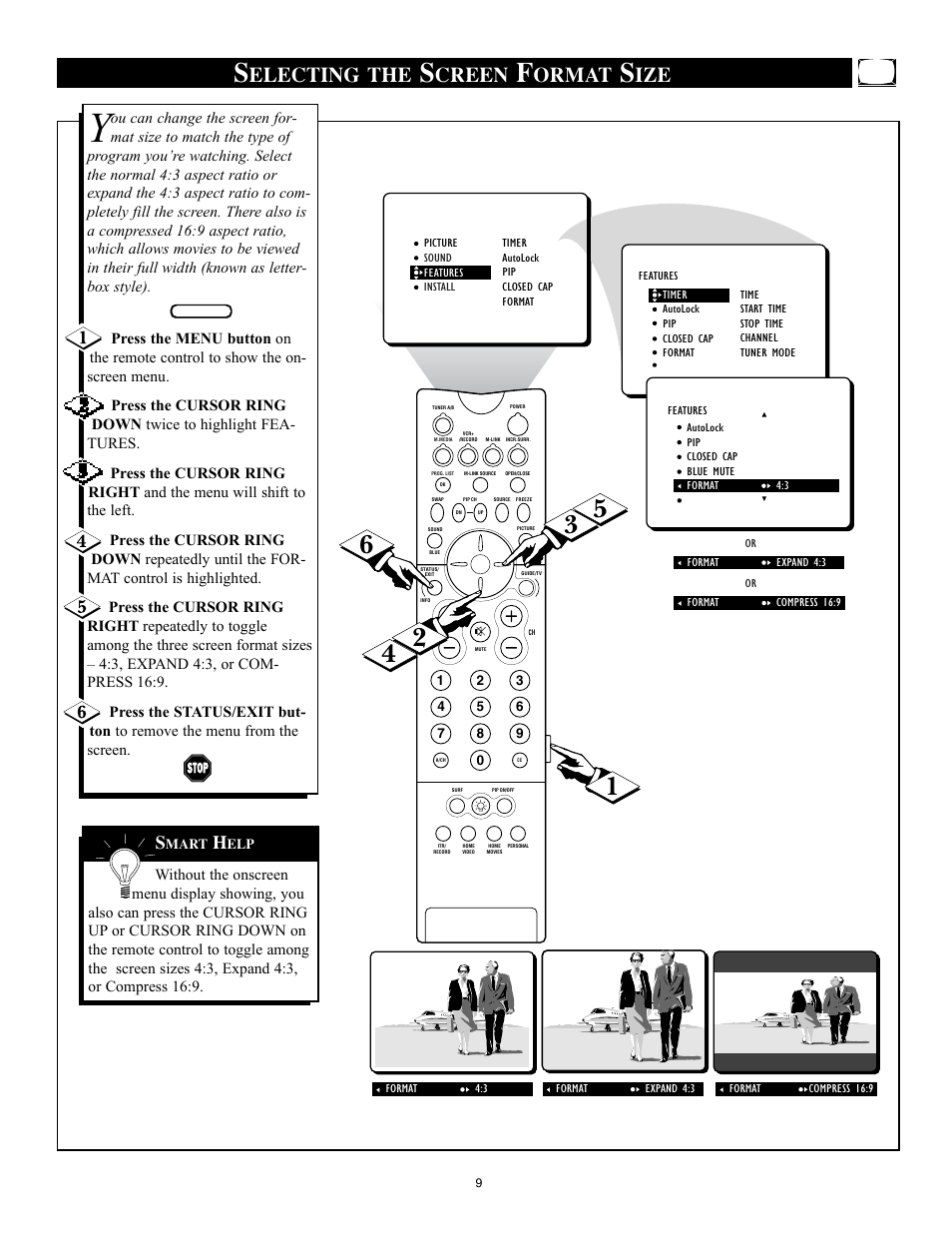 Electing the, Creen, Ormat | Philips 32PT91S1 User Manual | Page 9 / 55