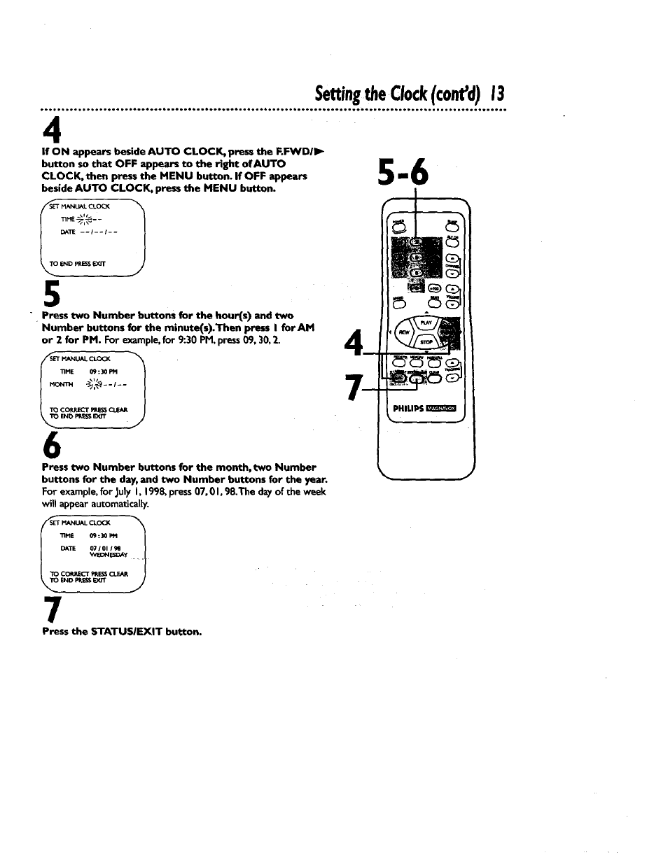 Setting the clock (contad) 13 ^4 | Philips CCZ192AT User Manual | Page 13 / 52