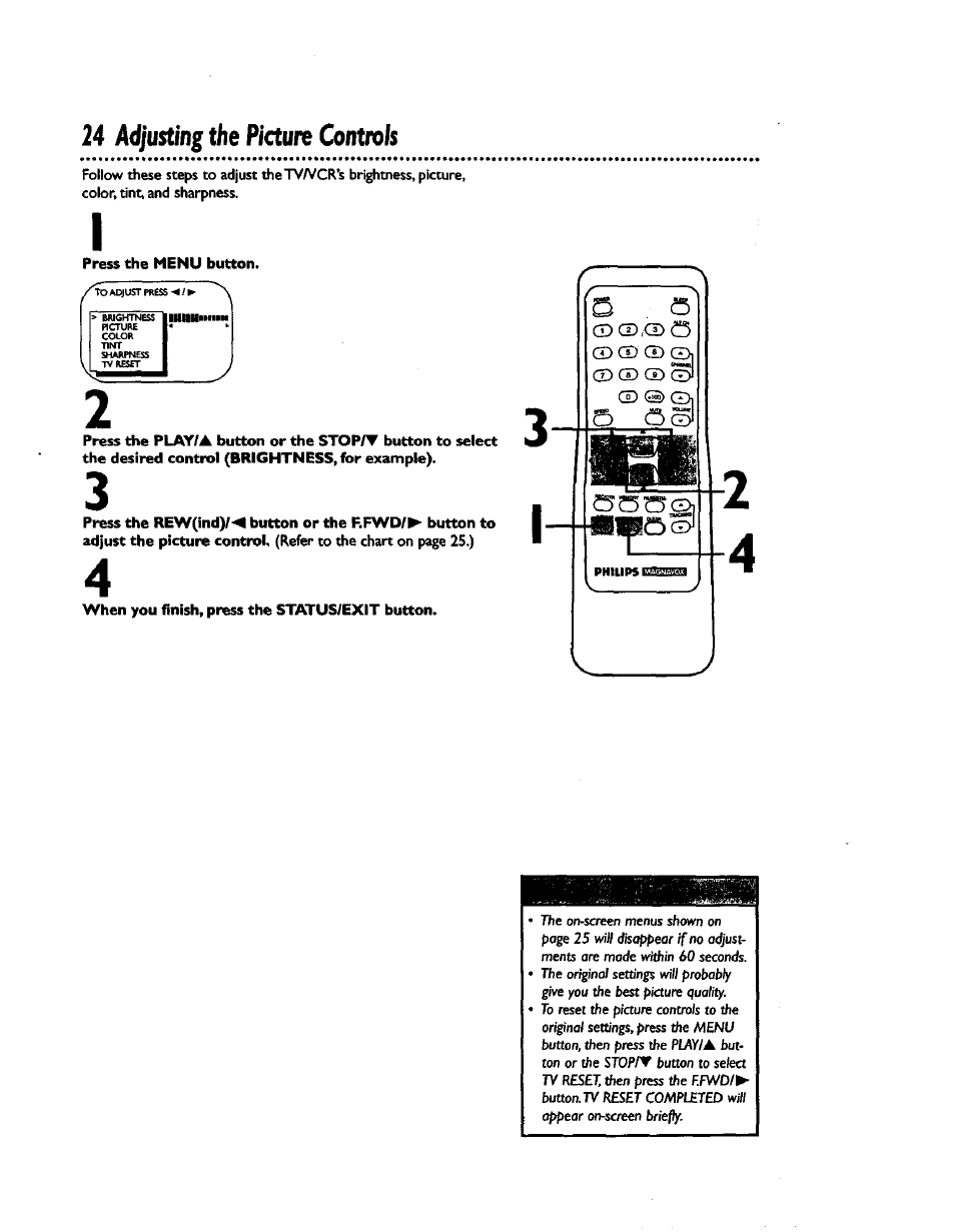 24 adjusting the picture controls | Philips CCZ192AT User Manual | Page 24 / 52