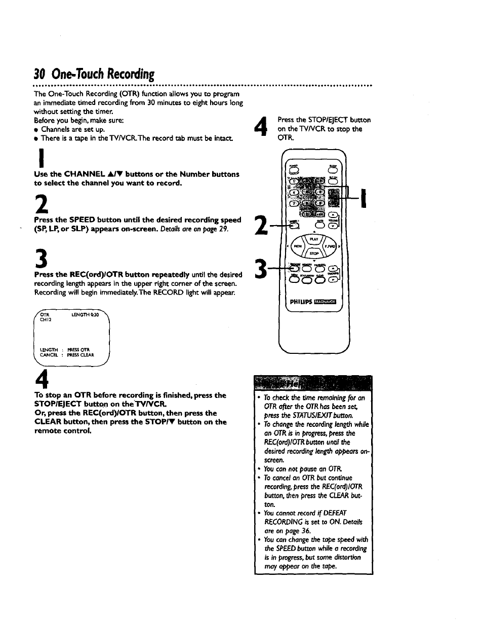 30 one-touch recording | Philips CCZ192AT User Manual | Page 30 / 52