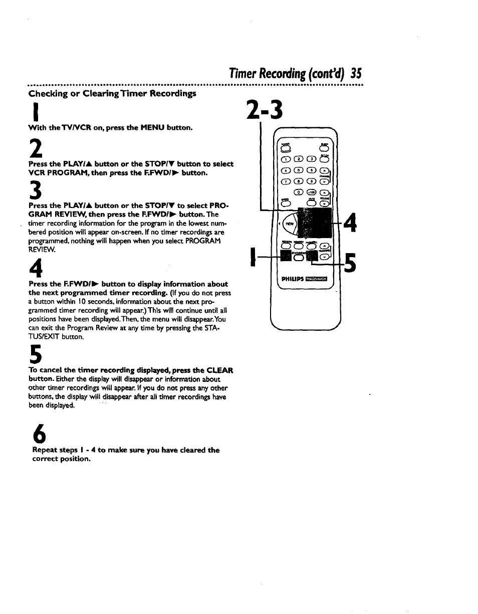 Timer recording (cont*d) 35 | Philips CCZ192AT User Manual | Page 35 / 52