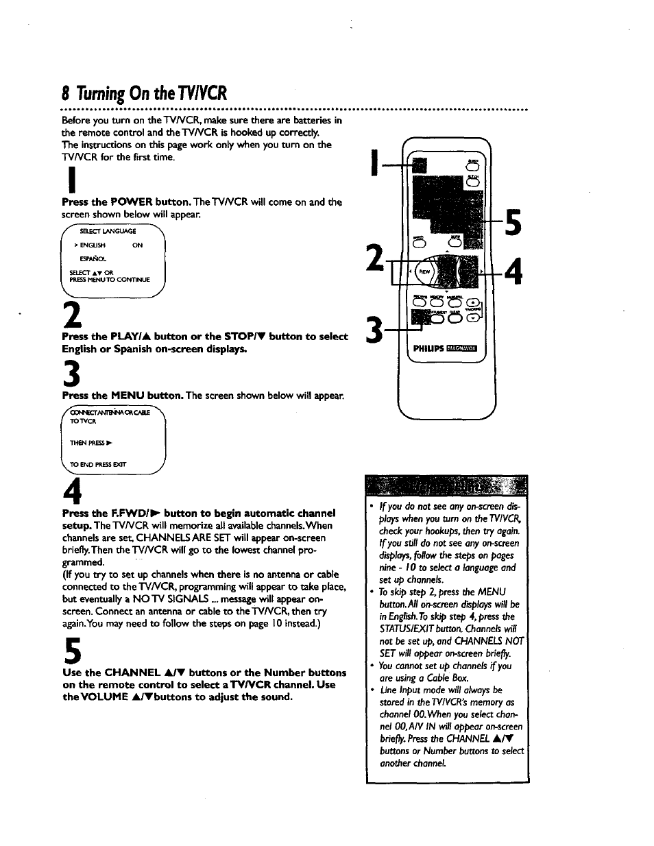 8 turning on the tviycr, P&ös | Philips CCZ192AT User Manual | Page 8 / 52