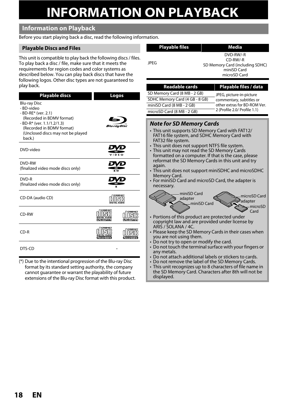 Information on playback, En 18 | Philips BDP5005/F7 User Manual | Page 18 / 52