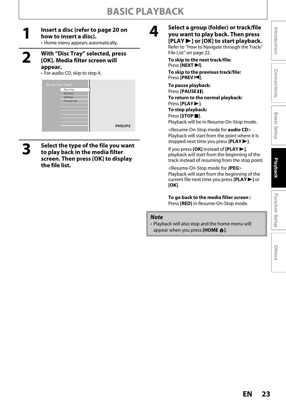 Basic playback | Philips BDP5005/F7 User Manual | Page 23 / 52