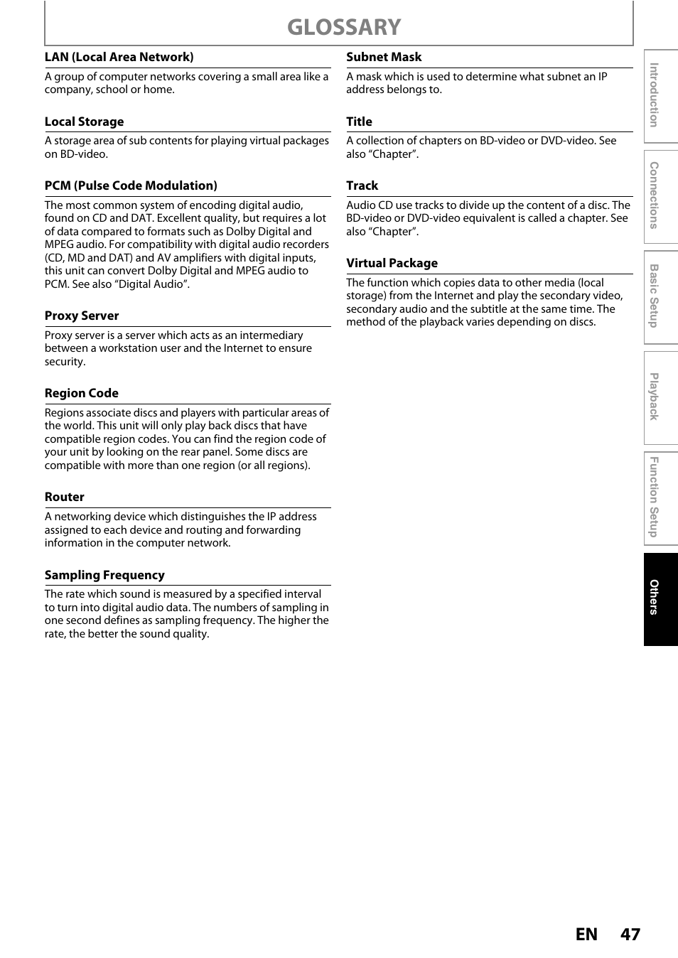 Lso “title, Sampling frequency” an, Glossary | Philips BDP5005/F7 User Manual | Page 47 / 52
