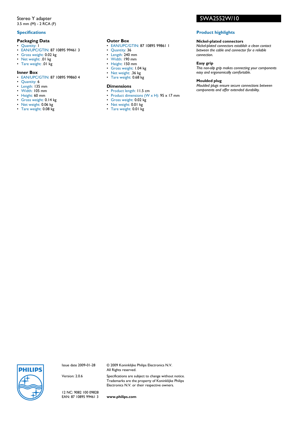 Philips SW2552W User Manual | Page 2 / 2