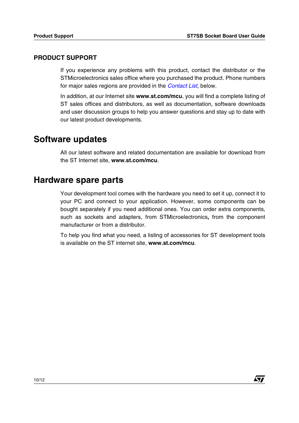 Product support, Software updates, Hardware spare parts | Philips ST7SB User Manual | Page 12 / 14