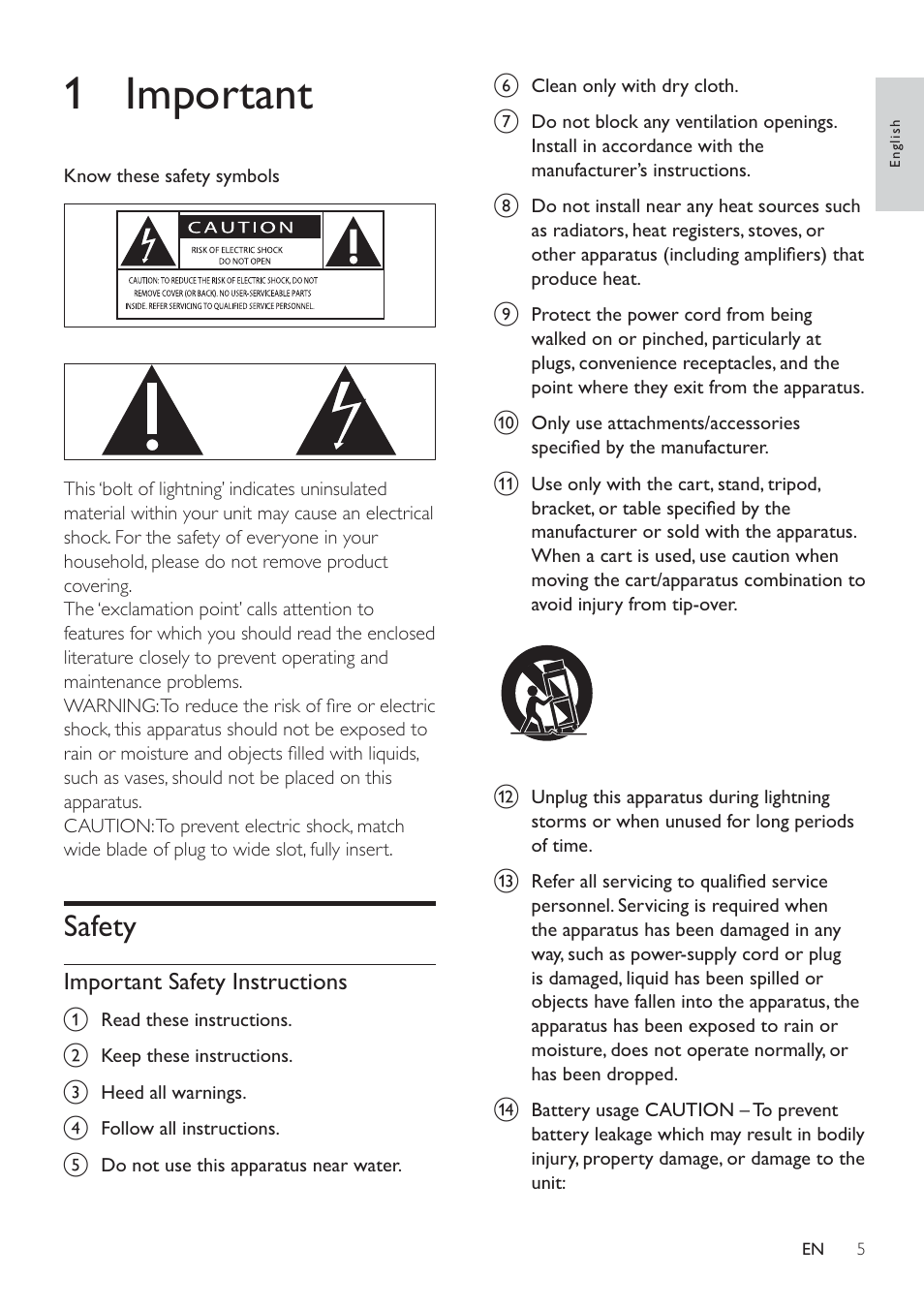 1 important, Safety | Philips HSB4352/12 User Manual | Page 4 / 36