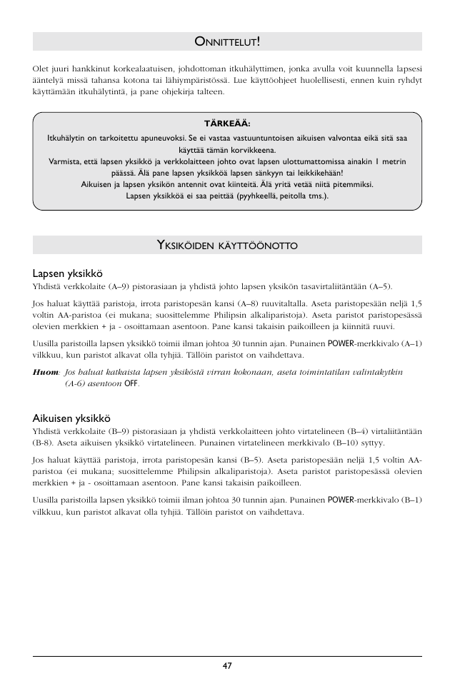 Lapsen yksikkö, Aikuisen yksikkö | Philips SC362 User Manual | Page 48 / 51