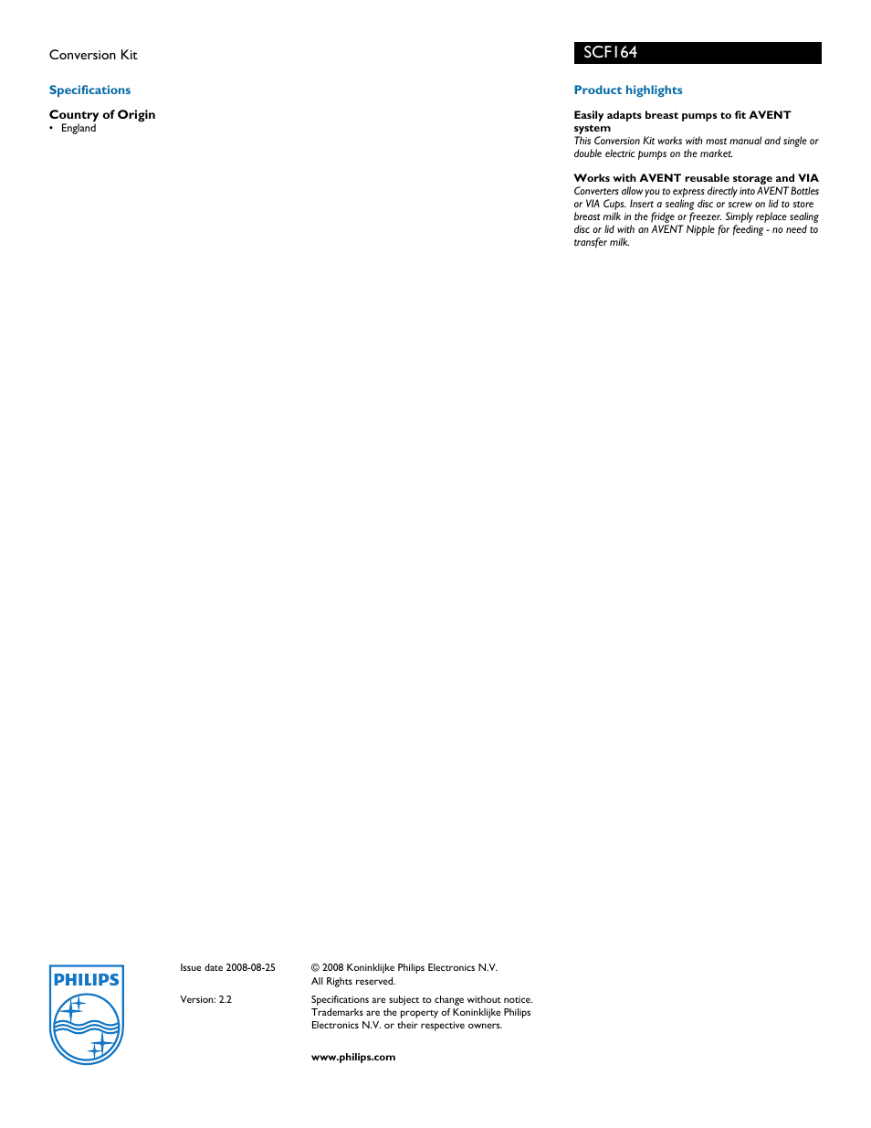 Scf164 | Philips Avent SCF164 User Manual | Page 2 / 2