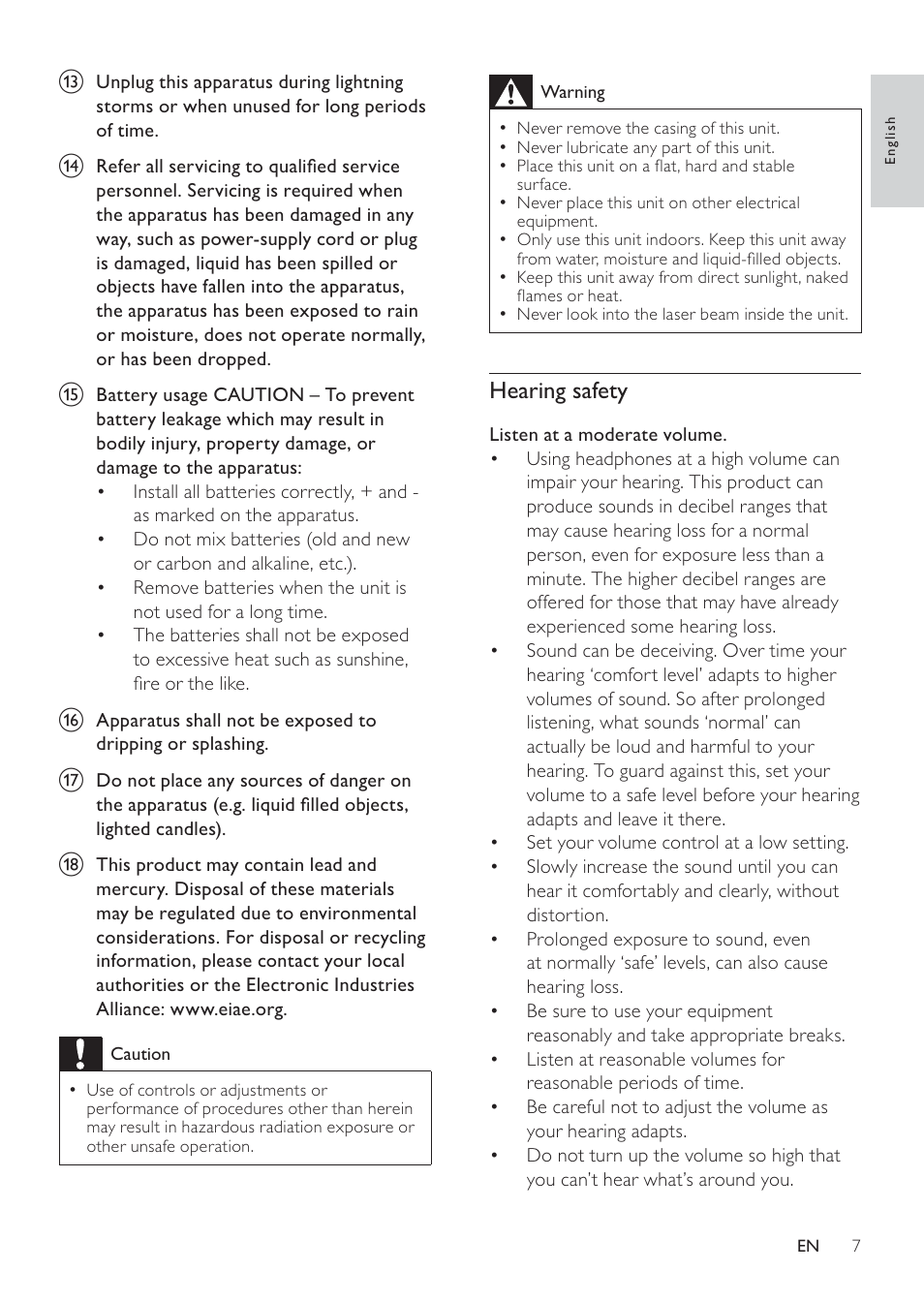 Hearing safety | Philips DCM109 User Manual | Page 7 / 25