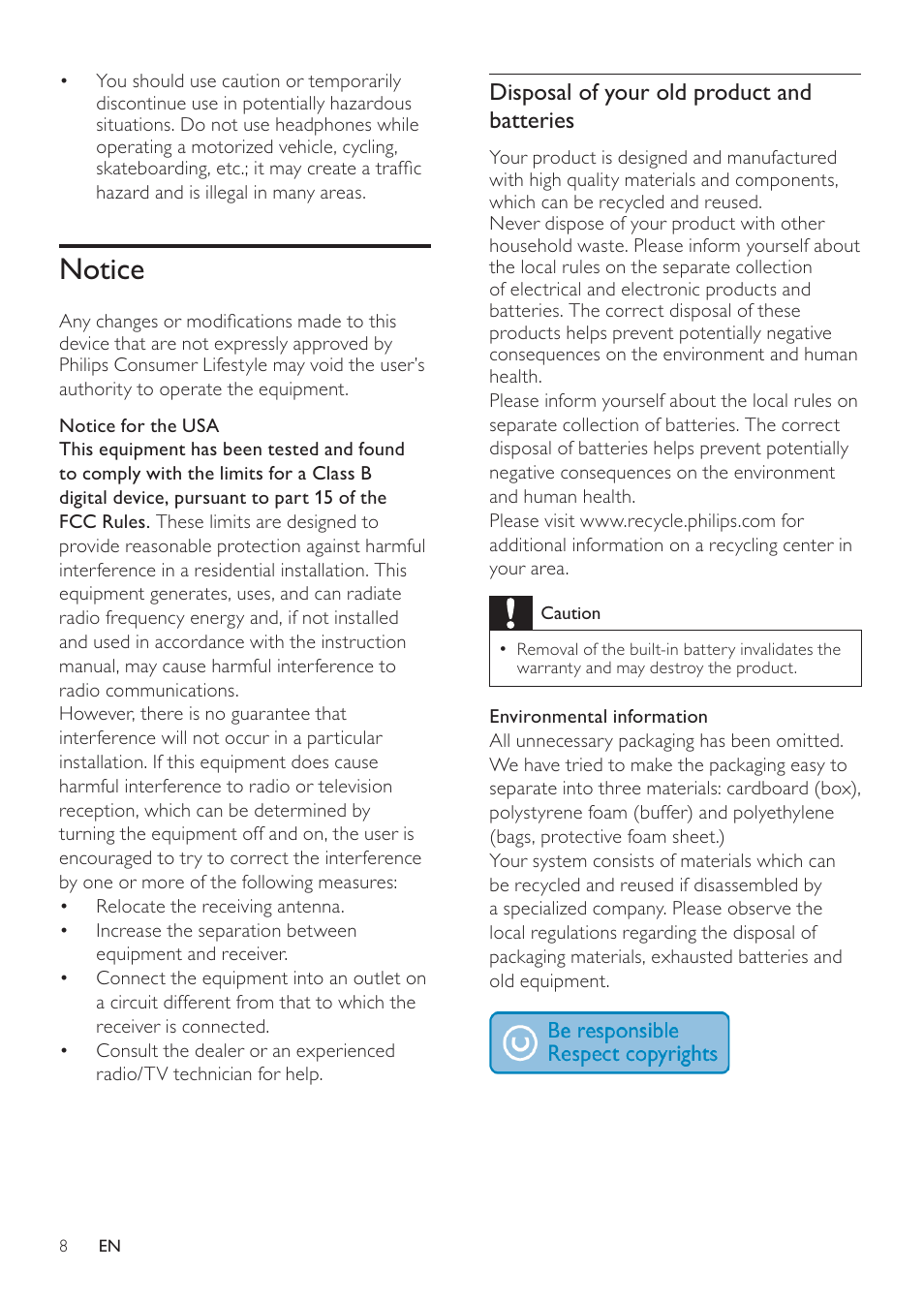 Notice | Philips DCM109 User Manual | Page 8 / 25