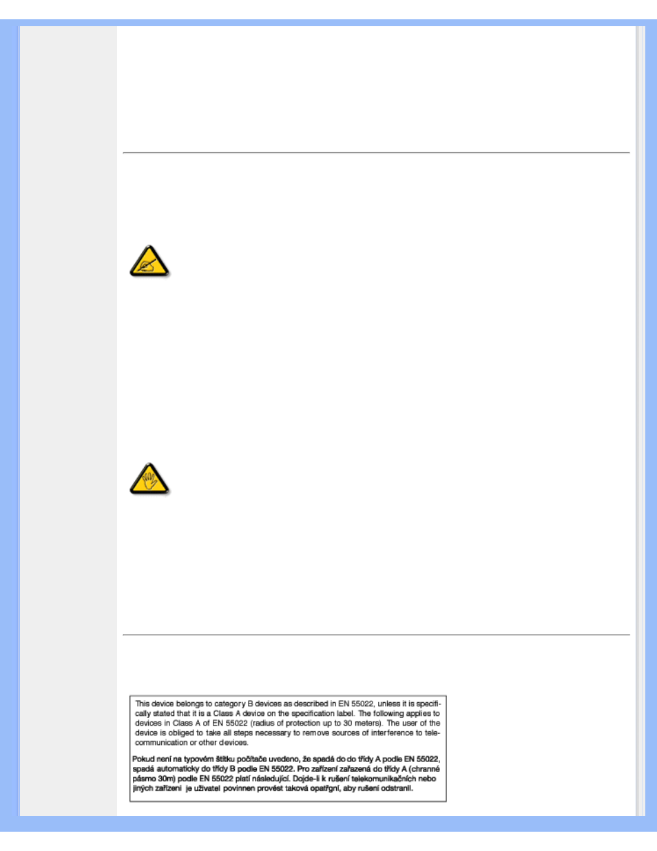 Commission, Federale de la communication (fcc declaration), En 55022 | Compliance (czech republic only) | Philips 170B5 User Manual | Page 46 / 91