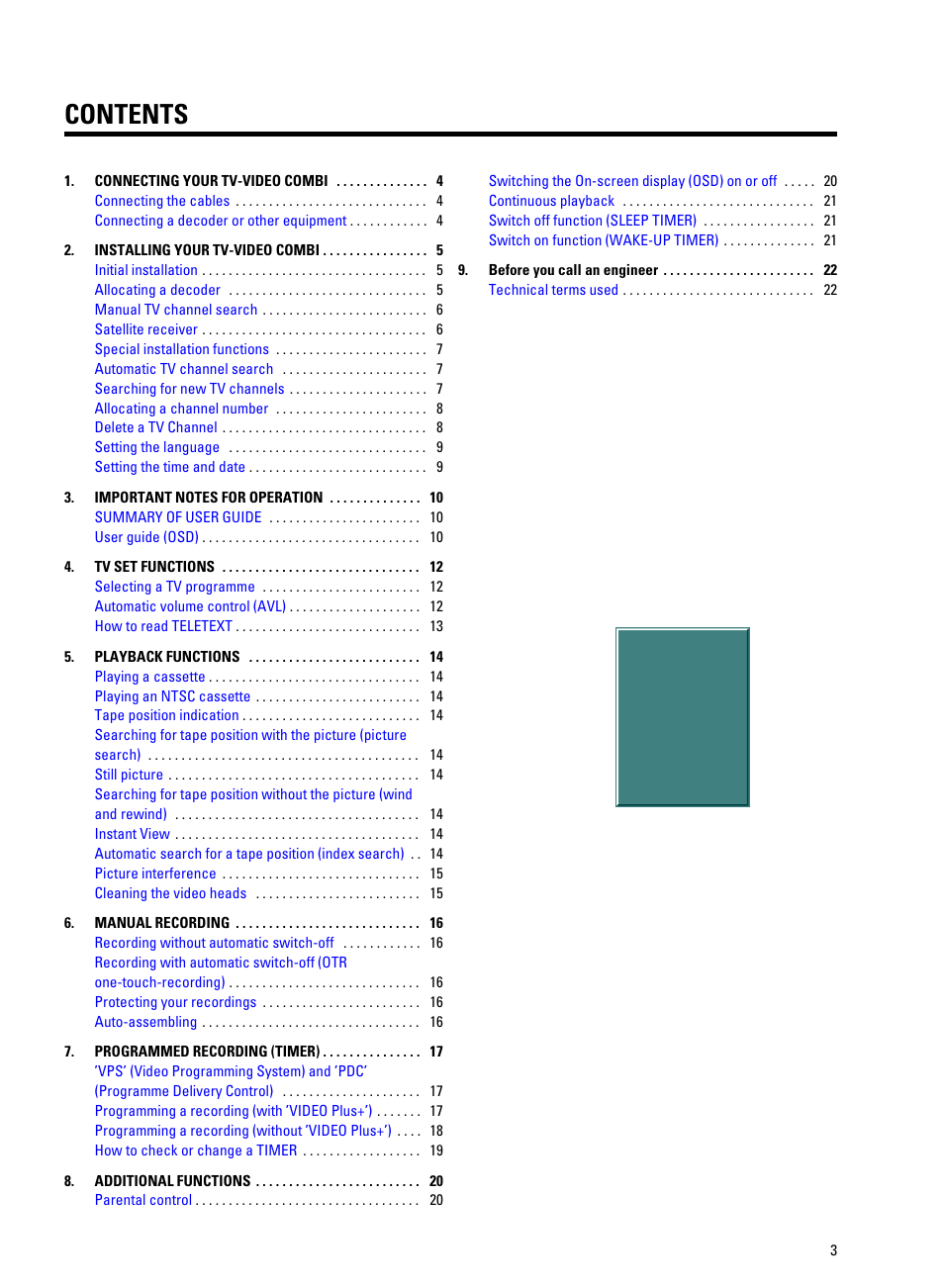 Philips TV-Video Combi 14PV211 User Manual | 24 pages