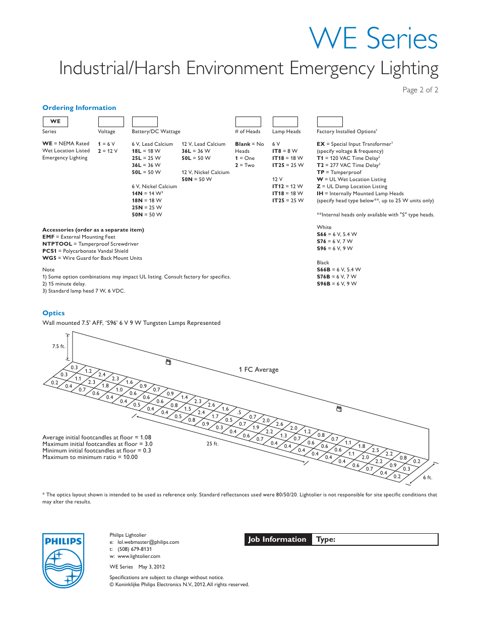 We series, Industrial/harsh environment emergency lighting, Page 2 of 2 | Job information type | Philips WE Series User Manual | Page 2 / 2
