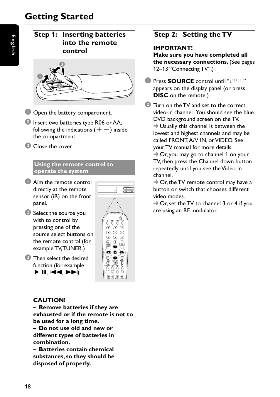 Getting started, Step 2: setting the tv | Philips MX6050D/17B User Manual | Page 21 / 42