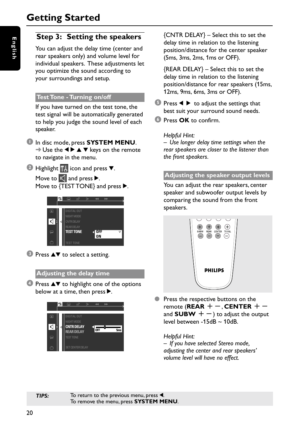 Getting started, Step 3: setting the speakers | Philips MX6050D/17B User Manual | Page 23 / 42