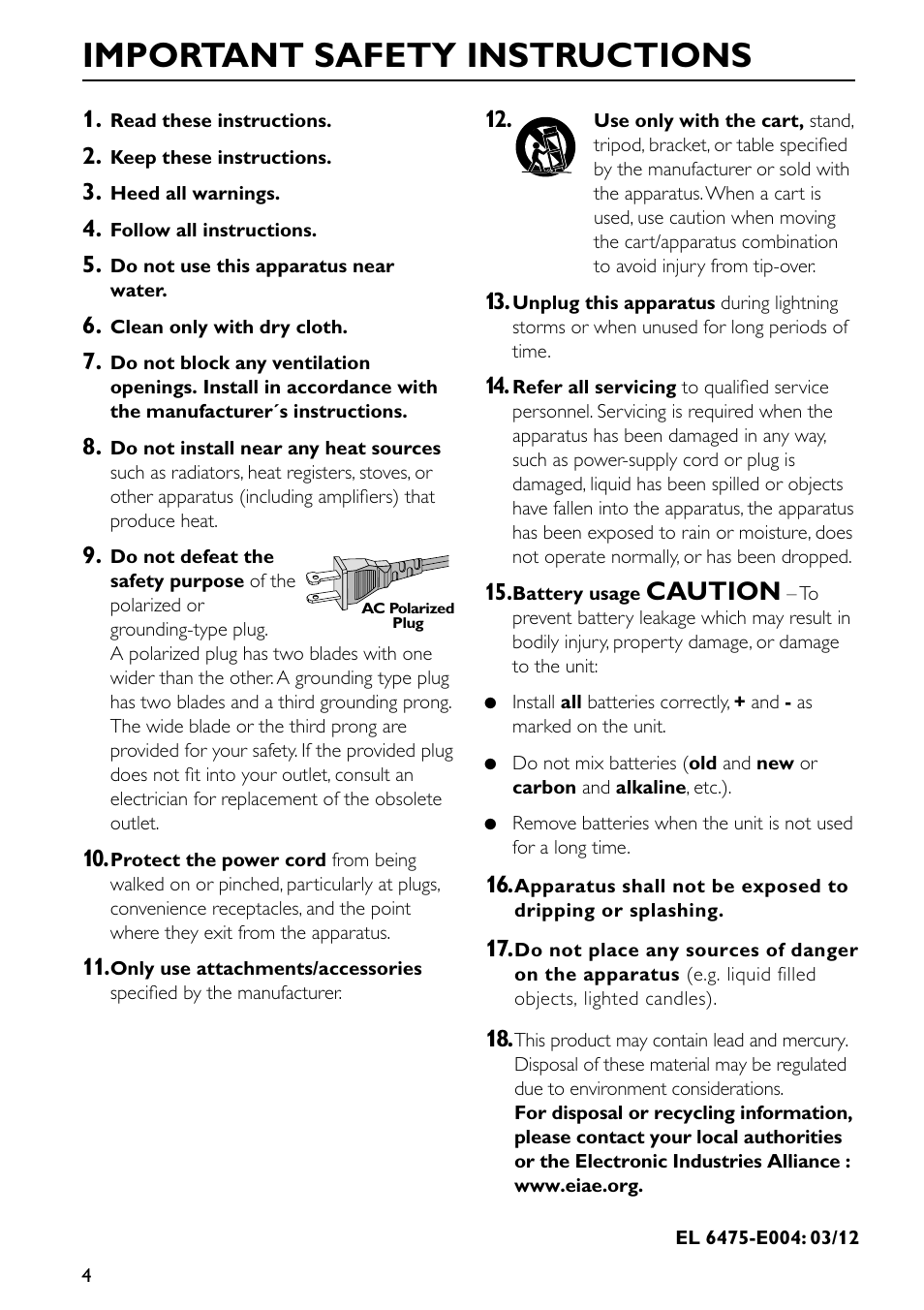 Important safety instructions, Caution | Philips MX6050D/17B User Manual | Page 4 / 42