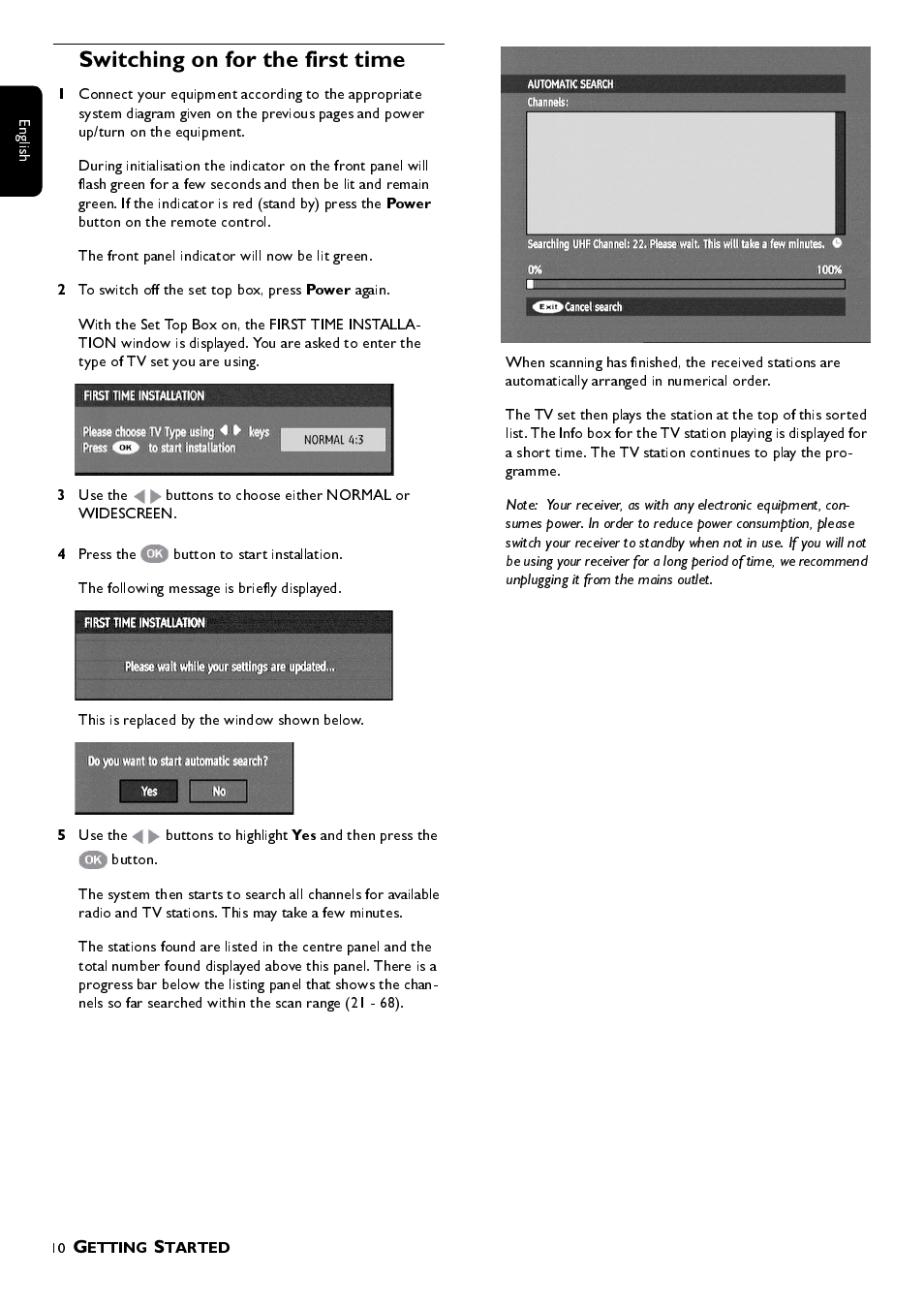 Power, Switching on for the first time | Philips DTR 100 User Manual | Page 10 / 20