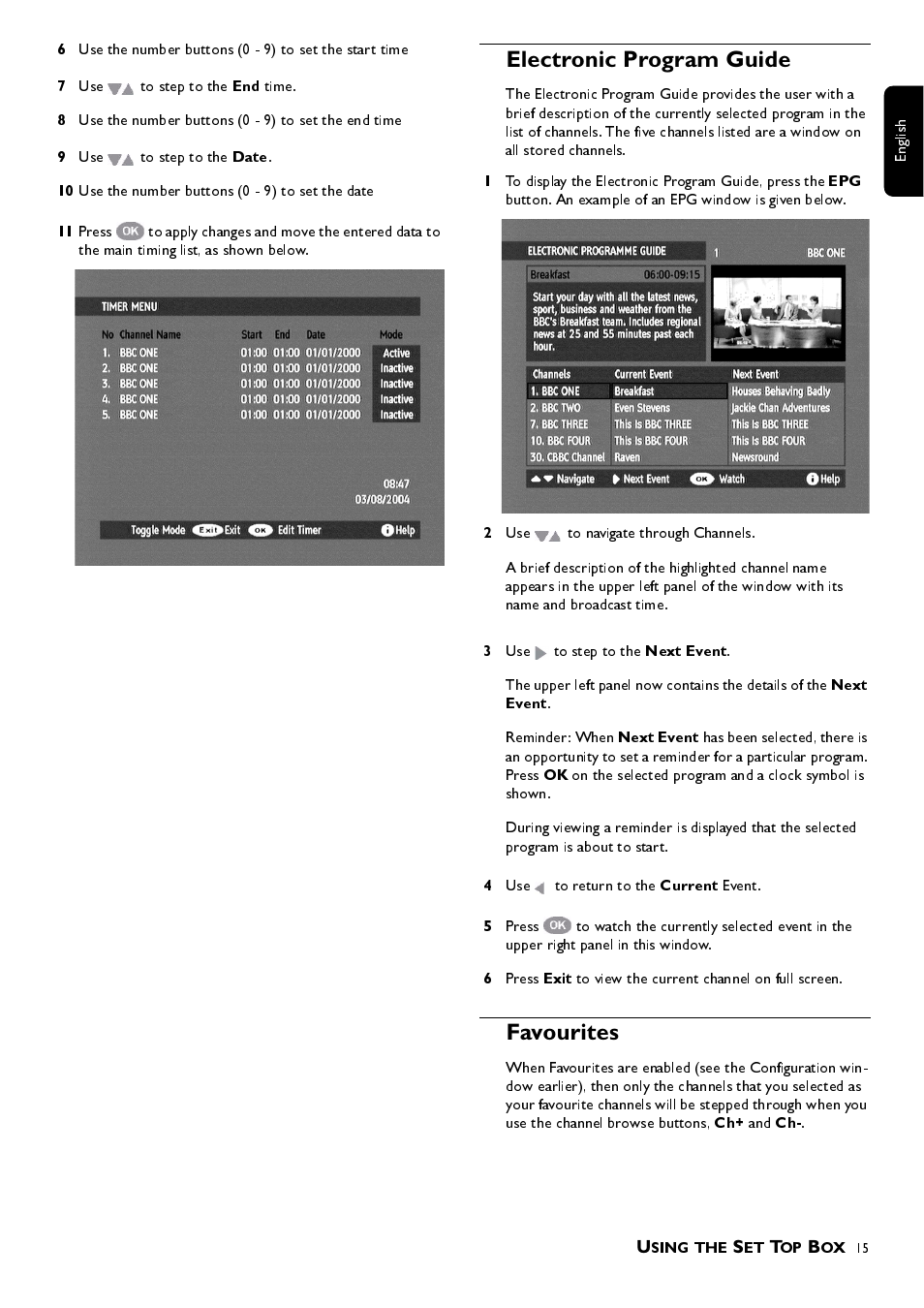 Date, Next, Event | Next event, Current, Exit | Philips DTR 100 User Manual | Page 15 / 20