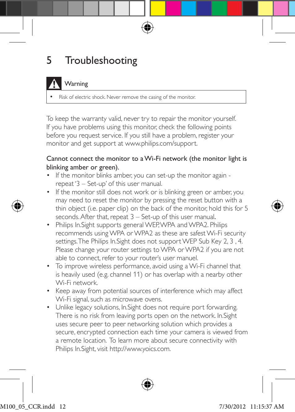 5 troubleshooting | Philips M100 User Manual | Page 12 / 16