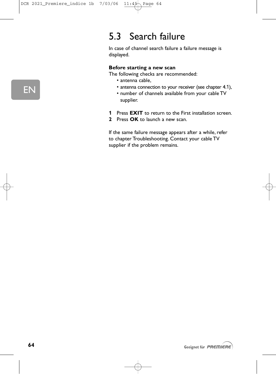 3 search failure | Philips PREMIERE DCR 2021 User Manual | Page 17 / 44