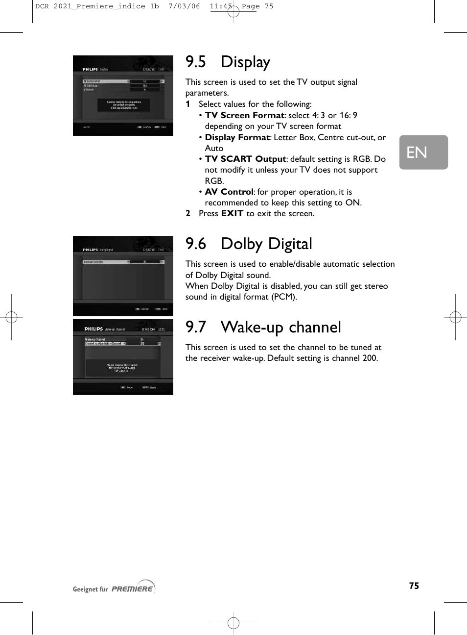 5 display, 6 dolby digital, 7 wake-up channel | Philips PREMIERE DCR 2021 User Manual | Page 28 / 44