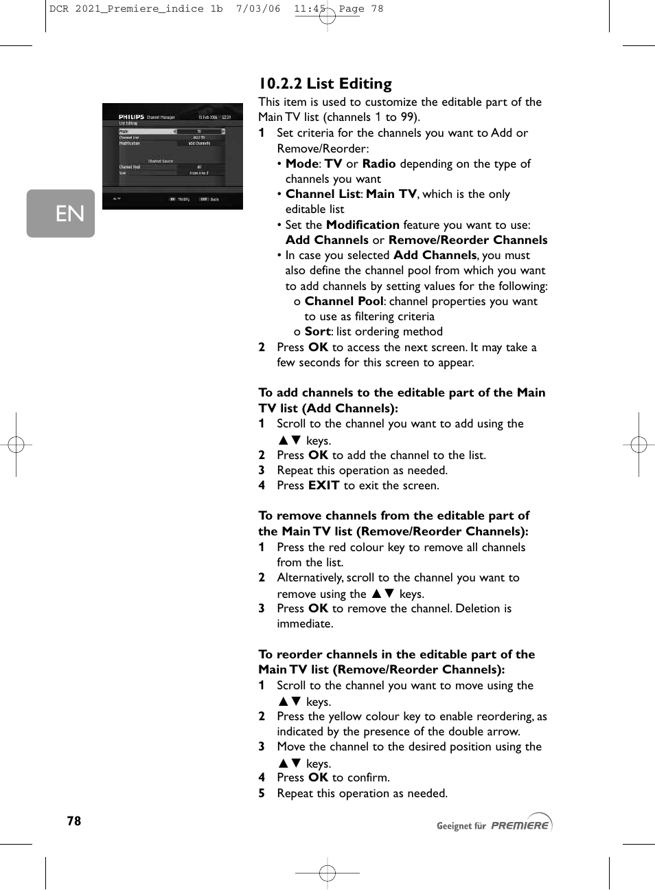 2 list editing | Philips PREMIERE DCR 2021 User Manual | Page 31 / 44